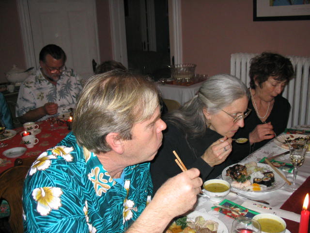 Jerry, Belinda and Sandra digging in.